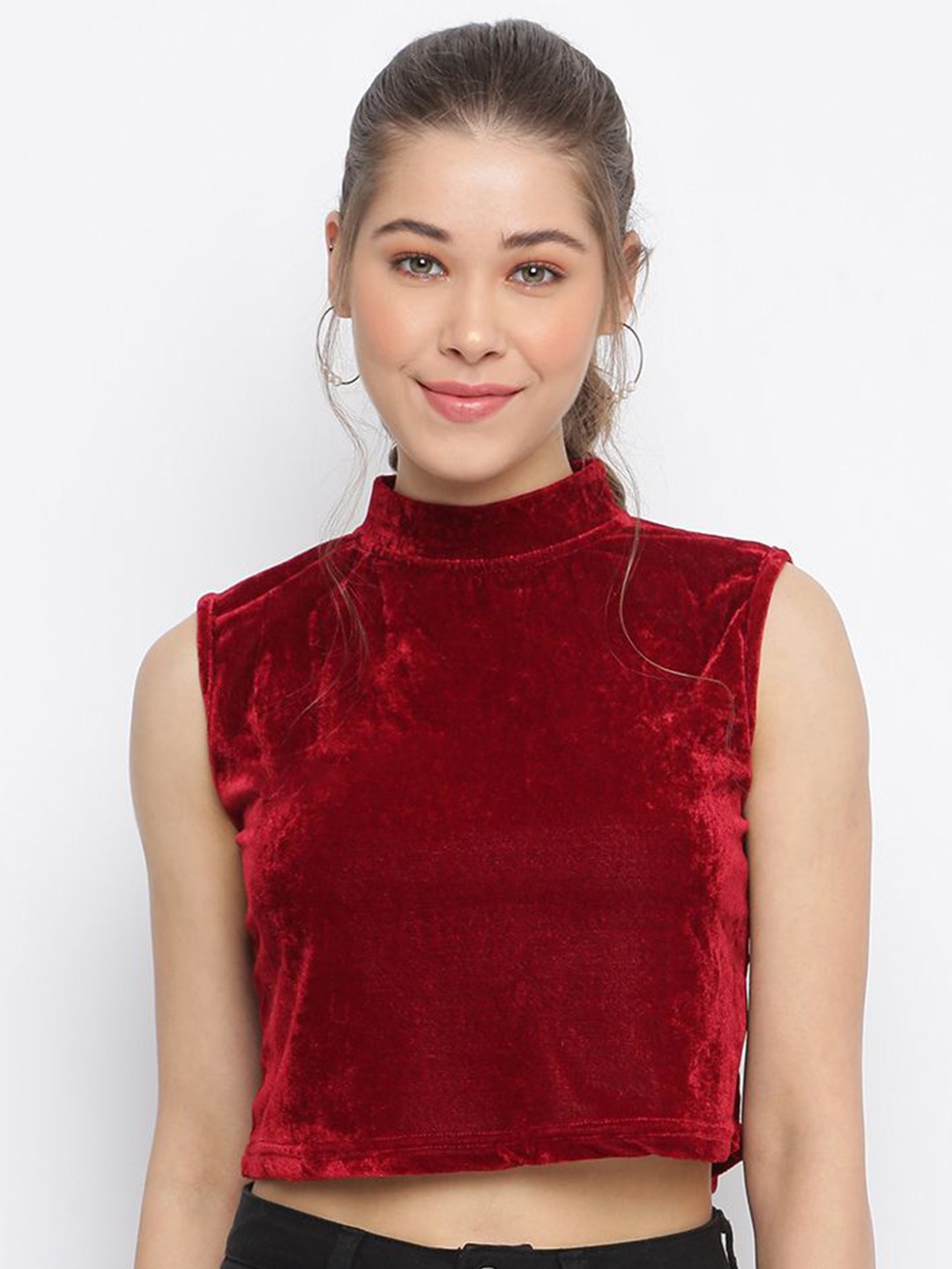 

DressBerry Women High Neck Tank Crop Top, Maroon