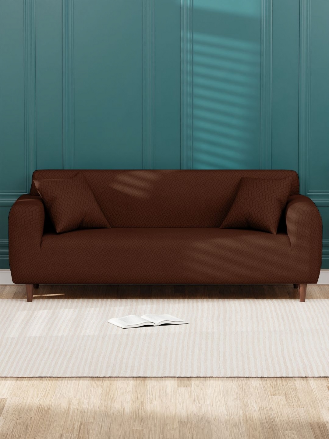 

Myntra Elegant Homes Brown Textured Three Seater Sofa Cover With 2 Cushion Covers