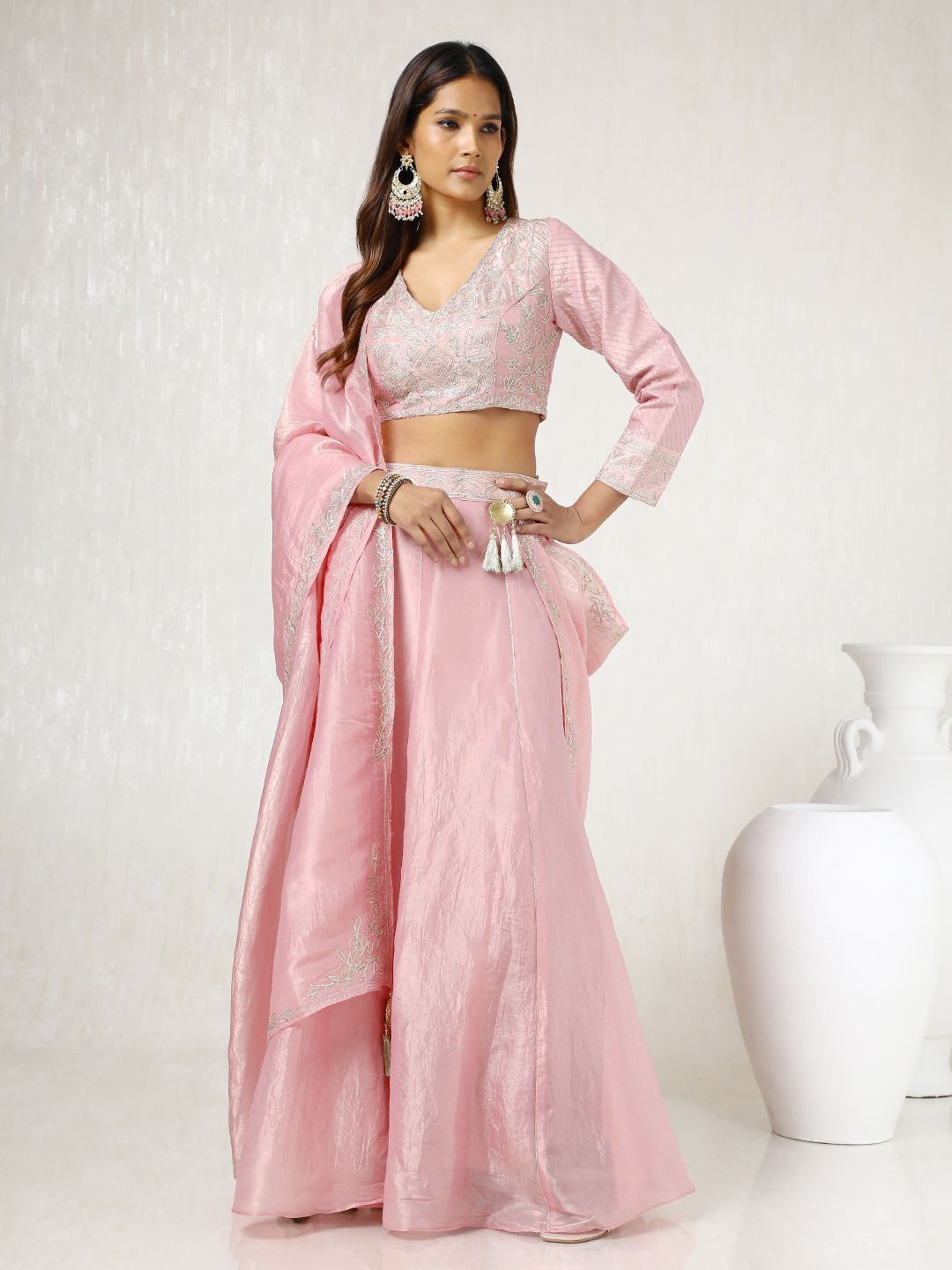 

Soch Embroidered Ready to Wear Lehenga & Blouse With Dupatta, Peach
