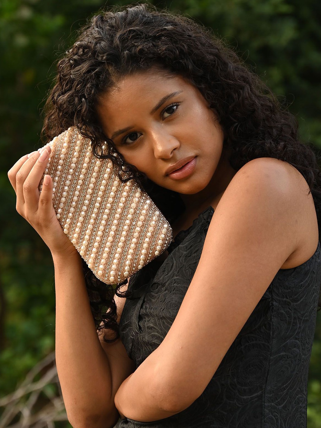 

ODETTE Embellished Box Clutch, Gold