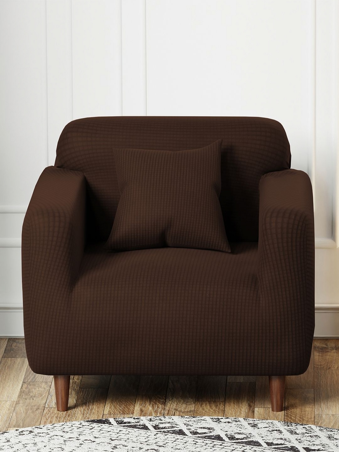 

Myntra Elegant Homes Brown Textured Single Seater Jacquard Sofa Cover With Cushion Cover