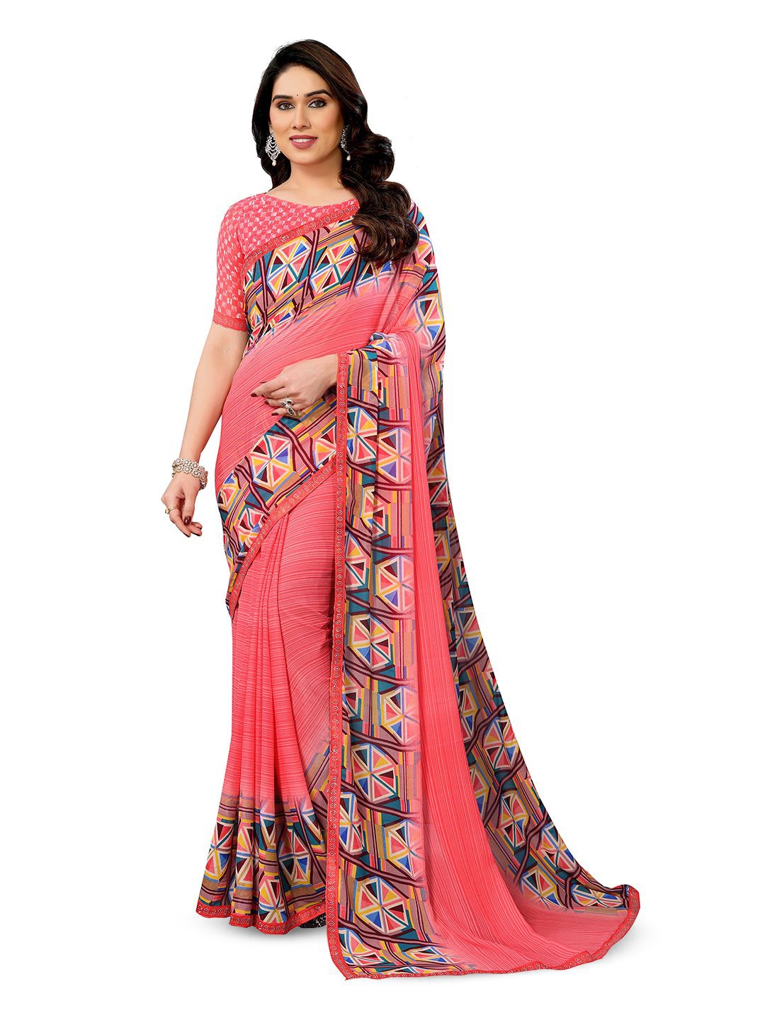 

ANAND SAREES Floral Pure Georgette Saree, Pink