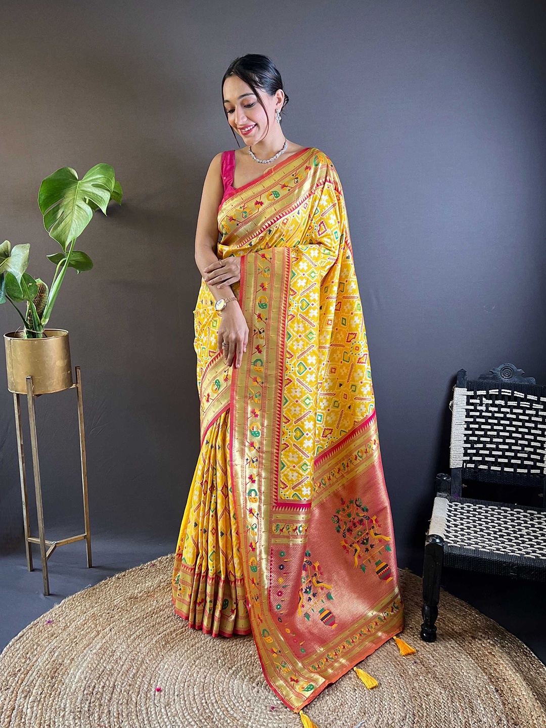 

Mitera Woven Design Zari Silk Blend Designer Patola Saree, Yellow