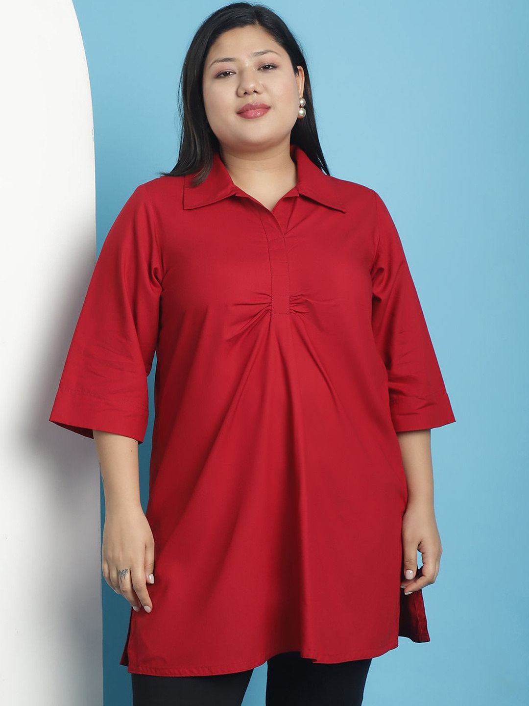 

theRebelinme Shirt Style Longline Top, Maroon