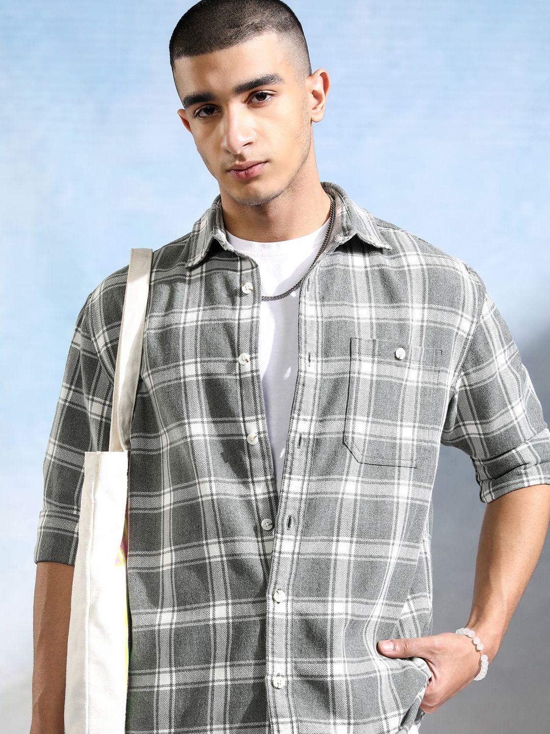

HIGHLANDER Men Opaque Checked Casual Shirt, Olive