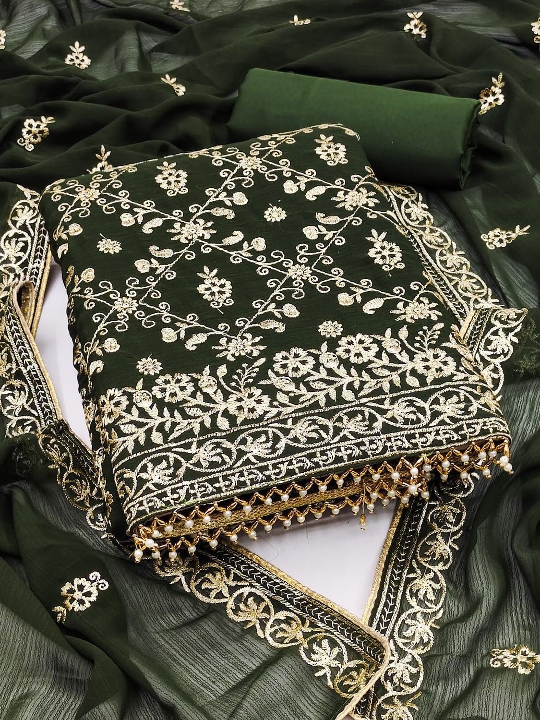 

ZEEPKART Silk Georgette Unstitched Dress Material, Green