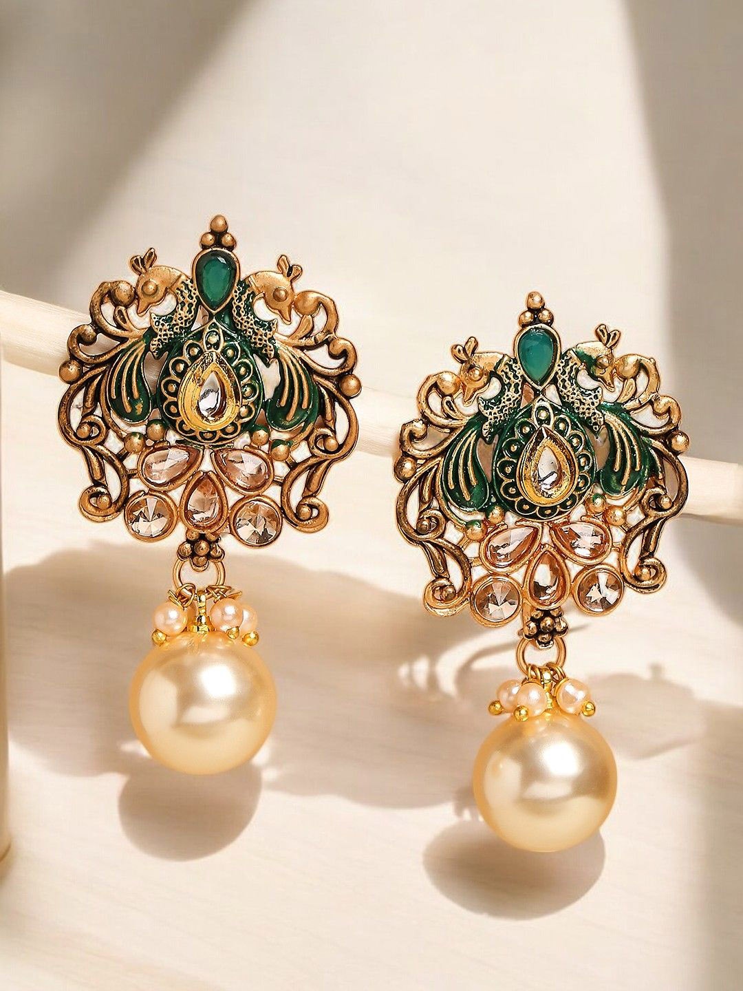 

Anouk Peacock Shaped Drop Earrings, Green