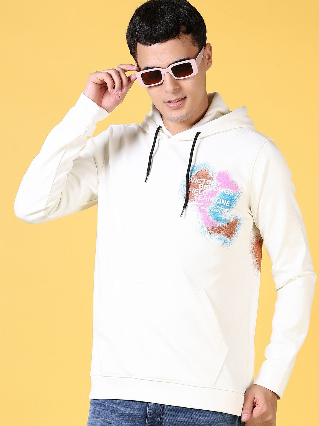 

V-Mart Men Printed Hooded Sweatshirt, Off white