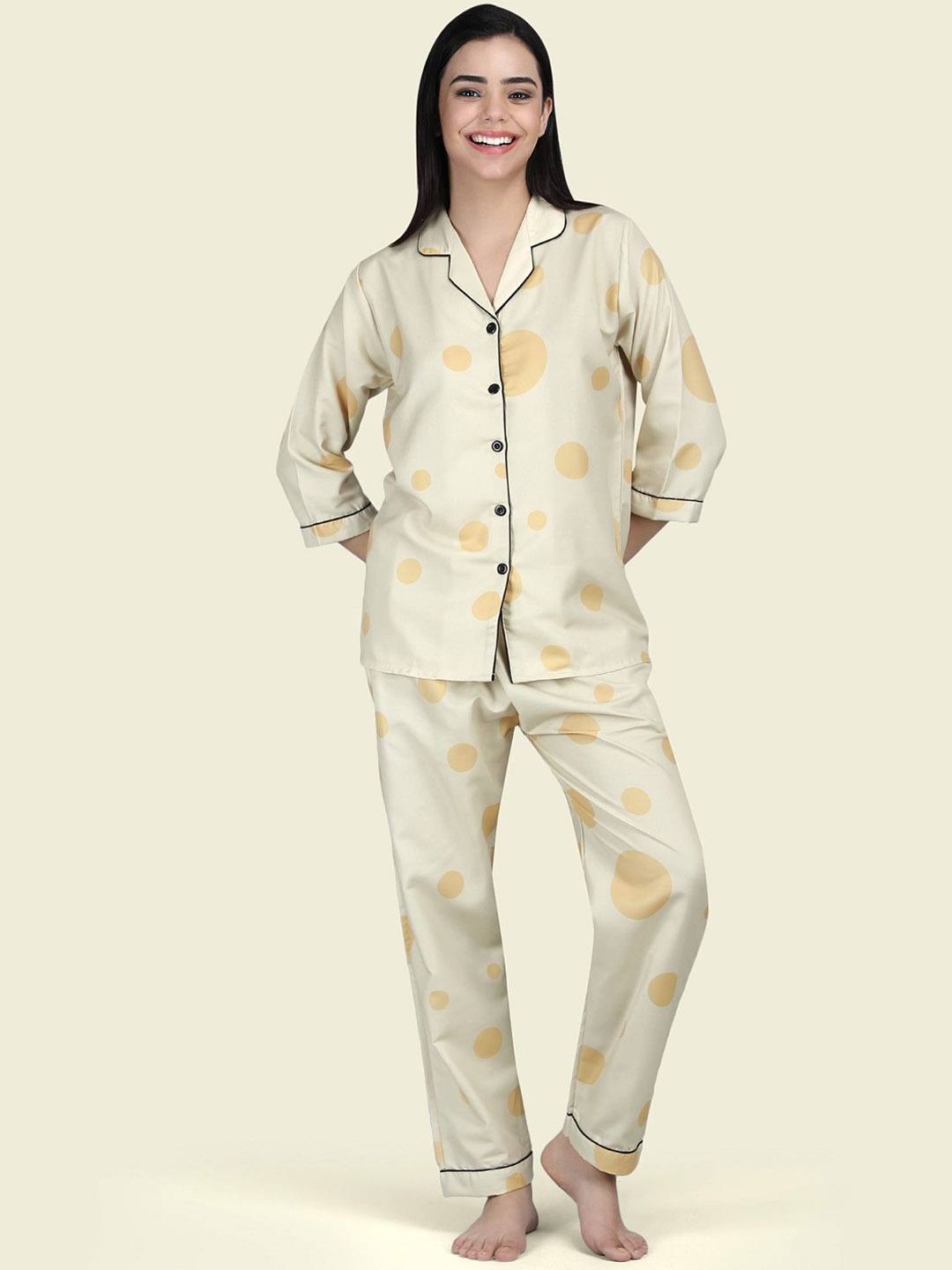 

ALL ABOUT HER Women Printed Night suit, Beige