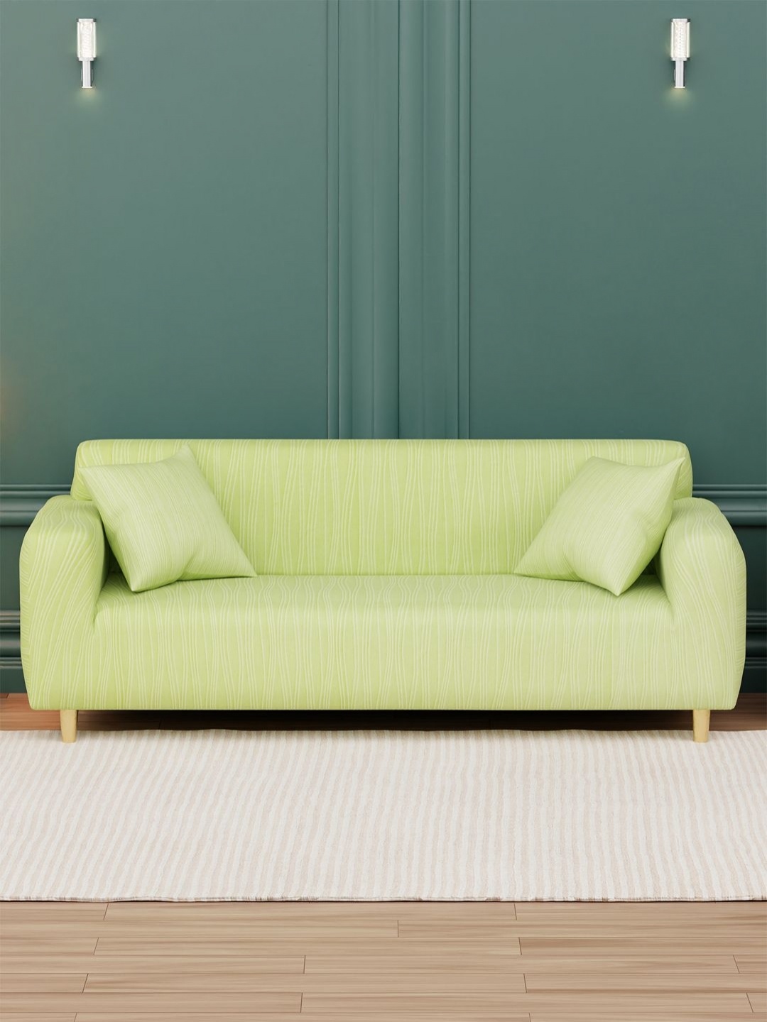 

Myntra Elegant Homes Green Wavy Stripes Pattern Sofa Cover With Cushion Covers