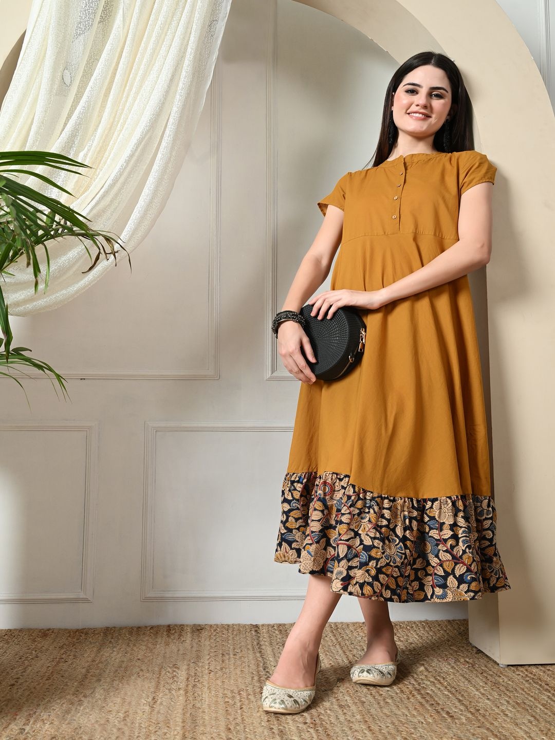 

KALINI Print A-Line Maxi Dress, Mustard