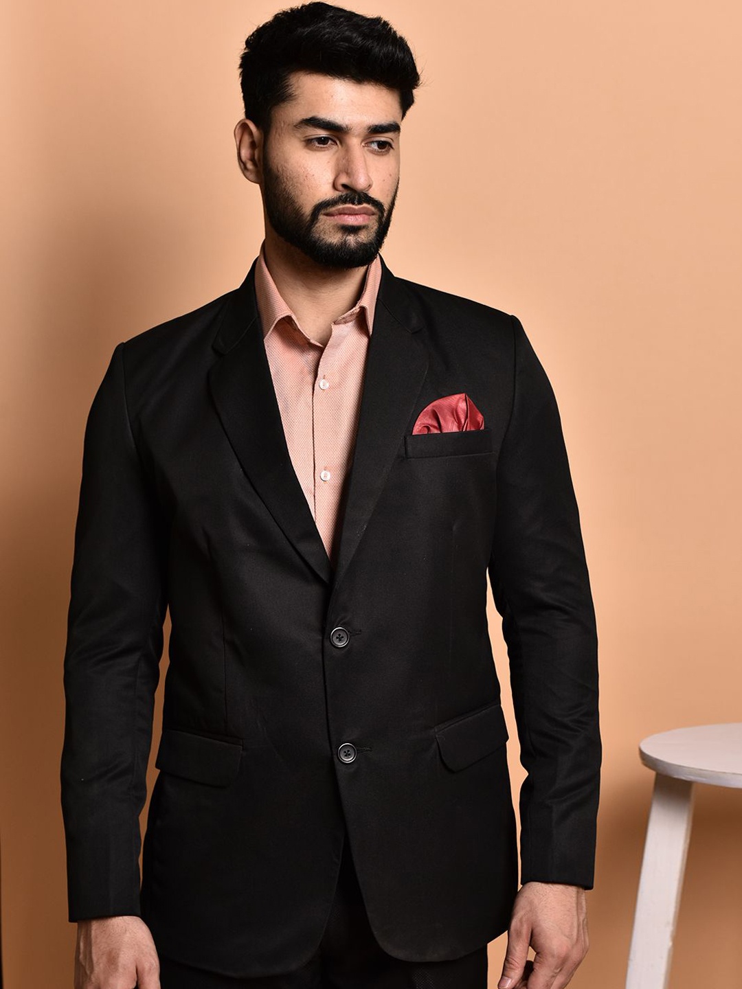 

PRINTINDIA Slim-Fit Single Breasted Blazer, Black
