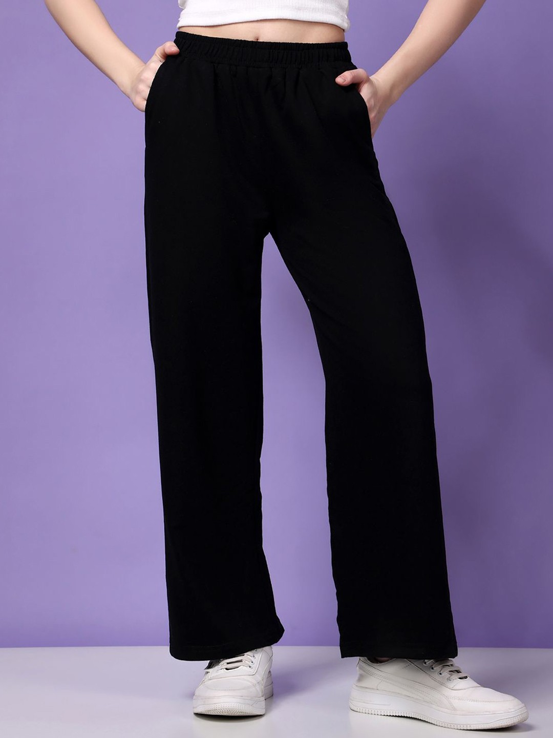 

Fabway Clothing Women Cotton Flared Track Pants, Black