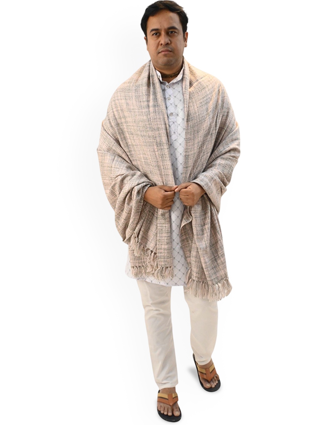 

Vrinde Men Checked Printed Shawl, Cream