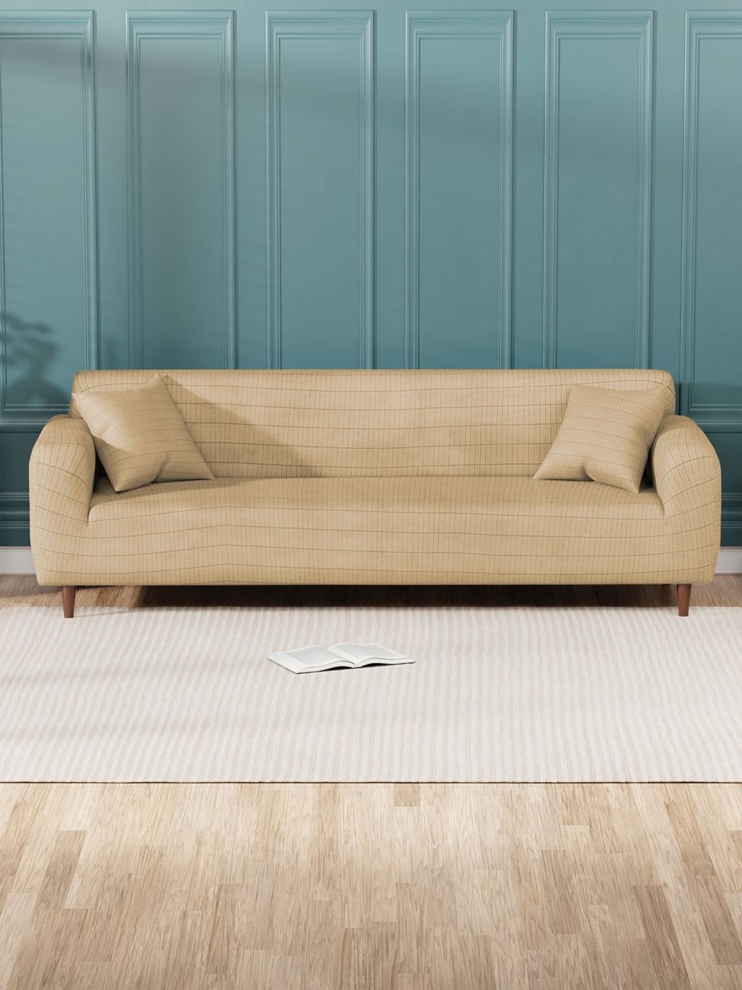

Myntra Elegant Homes Cream-Coloured Textured Jacquard Sofa Cover & Cushion Covers