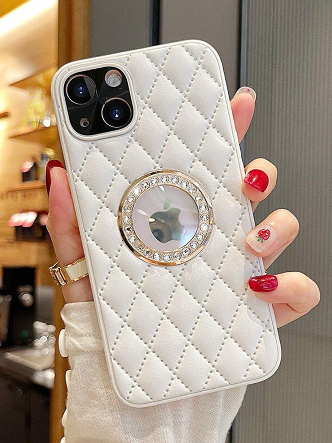 

Luxury Kase Geometric Printed iPhone 14 Plus Back Case Mobile Accessories, White