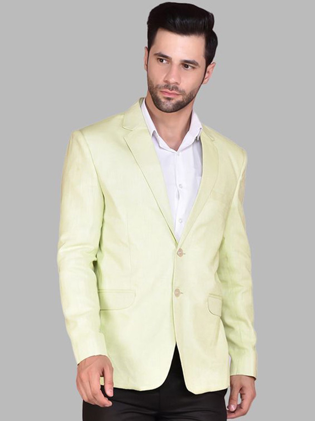 

PRINTINDIA Notched Lapel Single Breasted Blazer, Cream