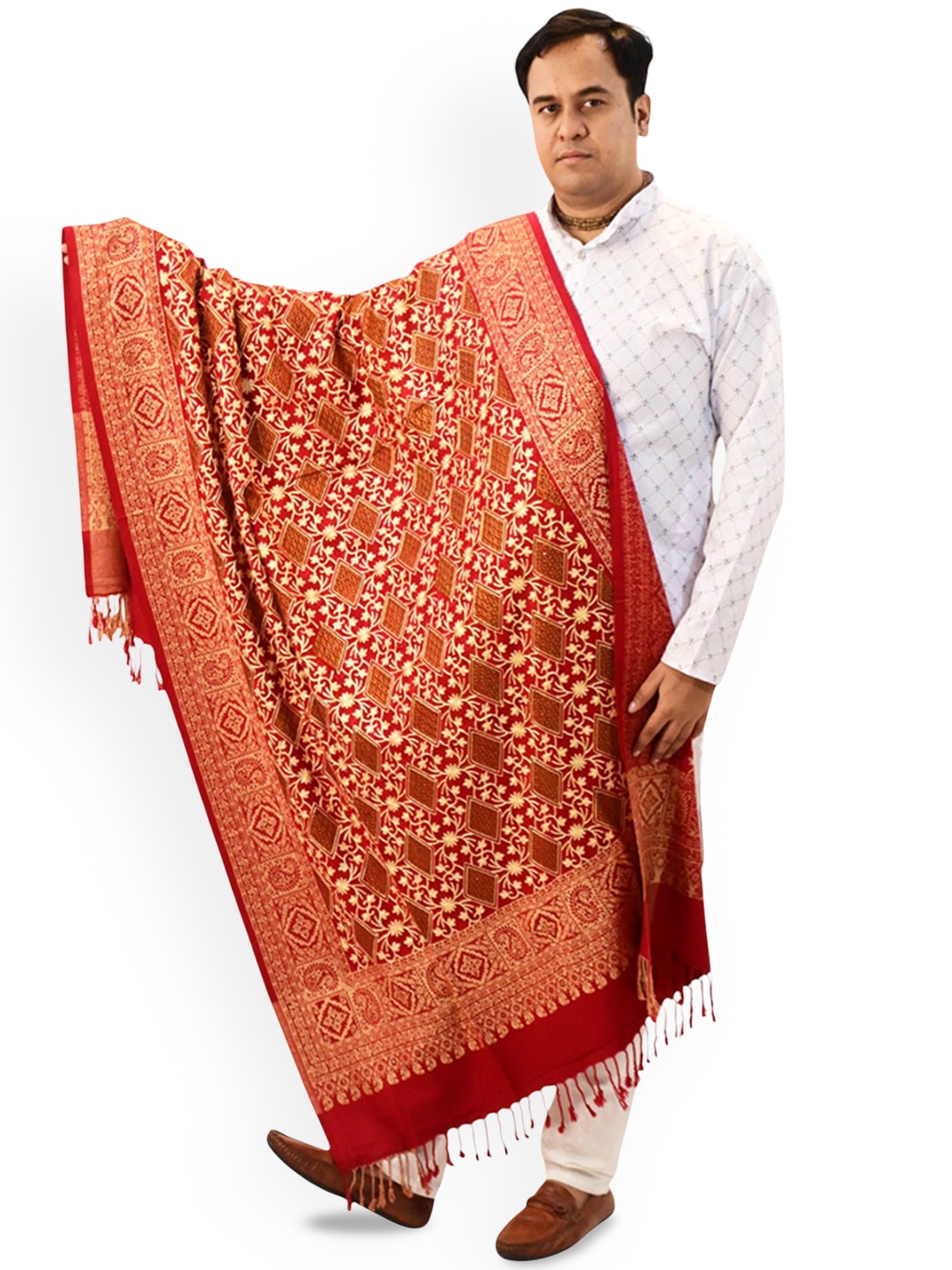 

Vrinde Men Ethnic Motifs Woven Design Shawl, Maroon