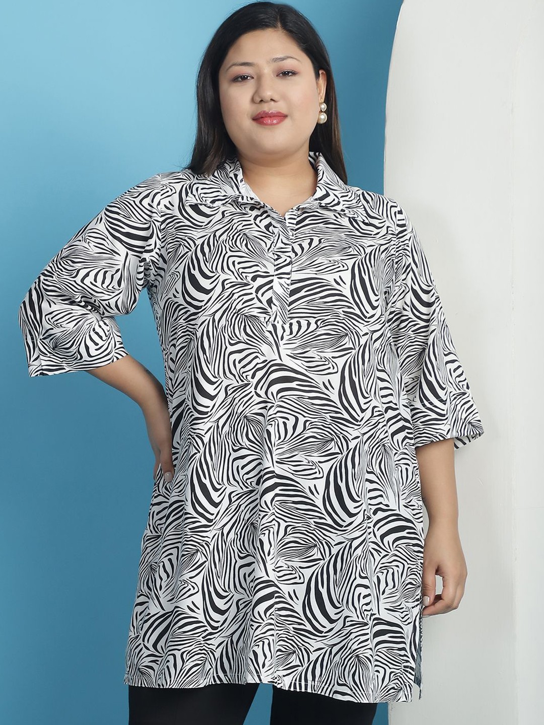 

theRebelinme Floral Print Shirt Style Longline Top, White