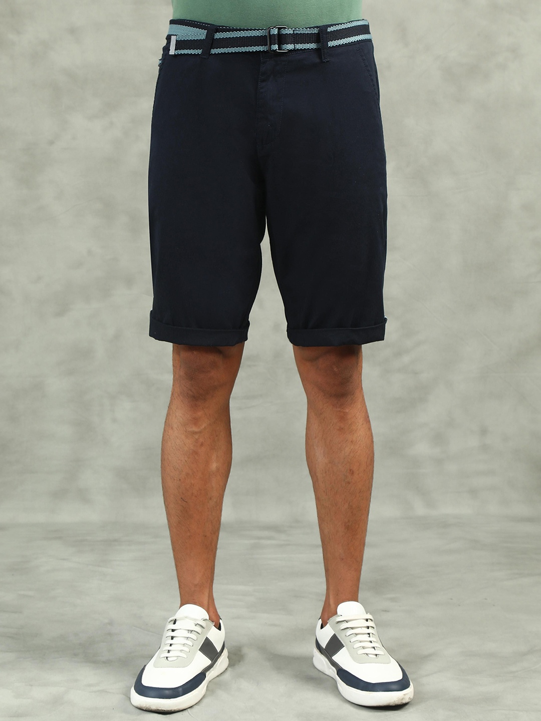 

beevee Men Cotton Regular Fit High-Rise Shorts, Navy blue