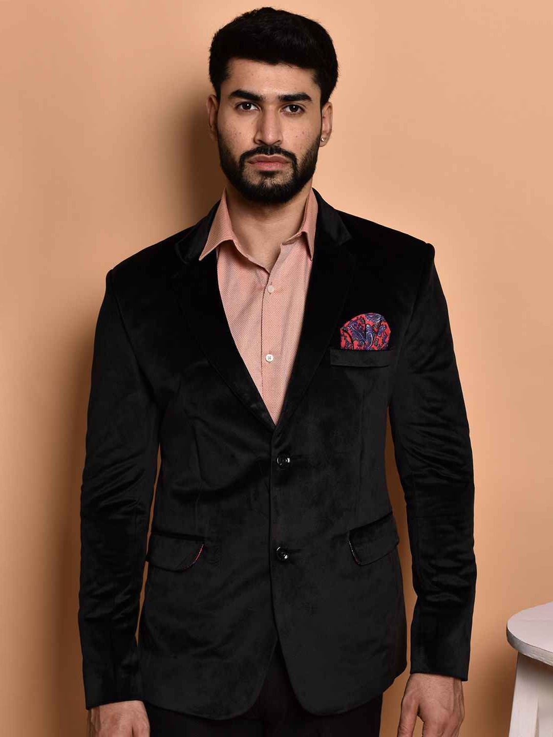 

PRINTINDIA Cotton Notched Lapel Single Breasted Formal Blazer, Black