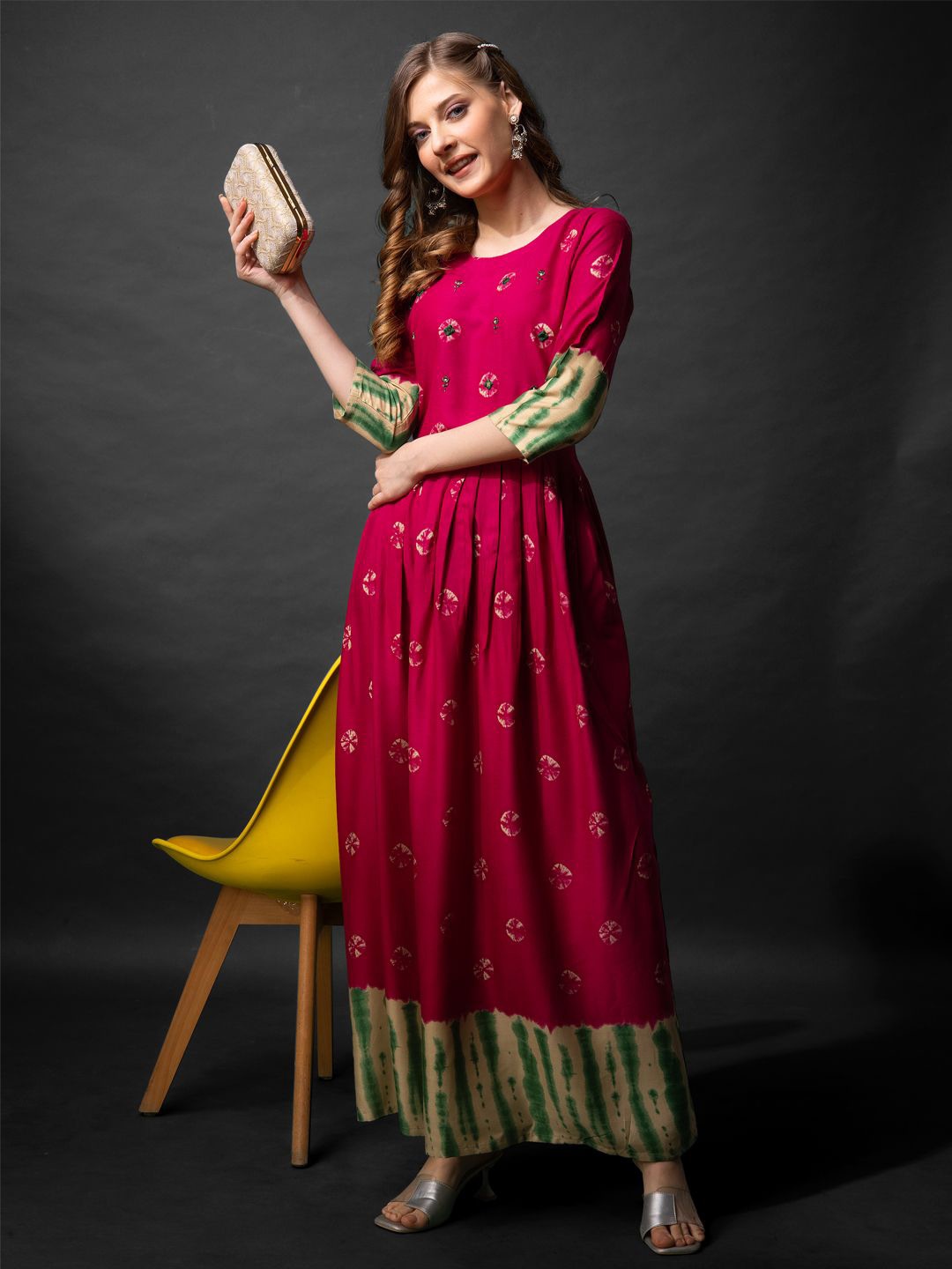 

KAYOMMI Women Ethnic Motifs Printed Fit and Flare Maxi Dress, Pink