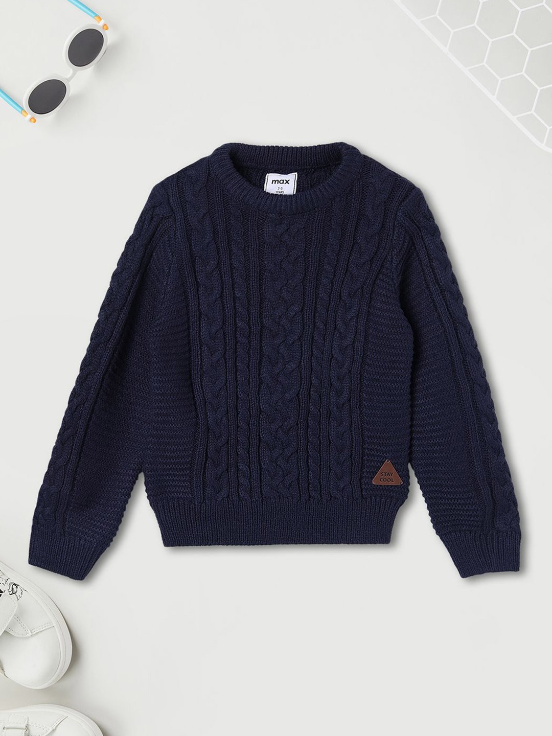 

max Boys Cable Knit Pullover, Navy blue