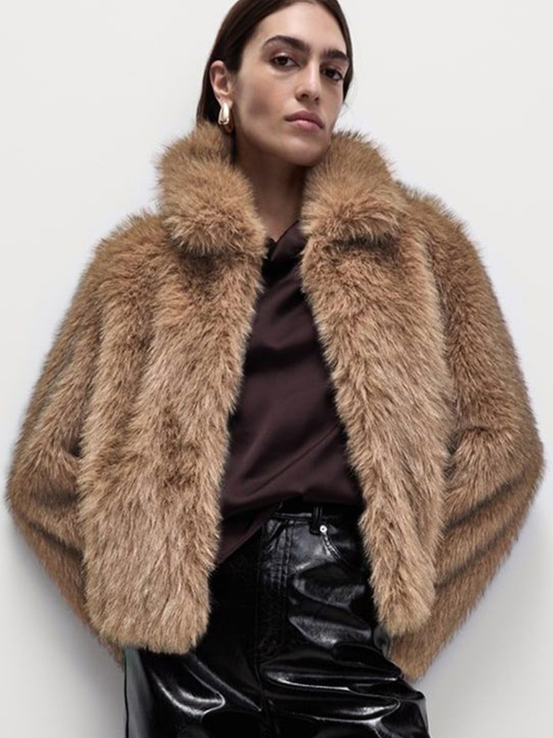 

Marks & Spencer Faux Fur Collared Short Coat, Brown