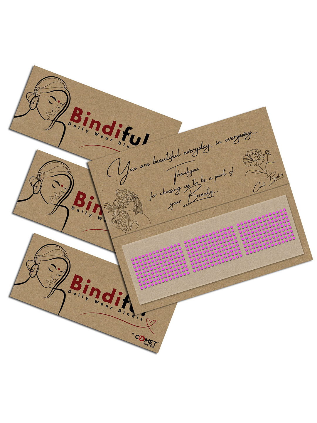 

Comet Busters Set Of 3 Traditional Bindis - Light Pink