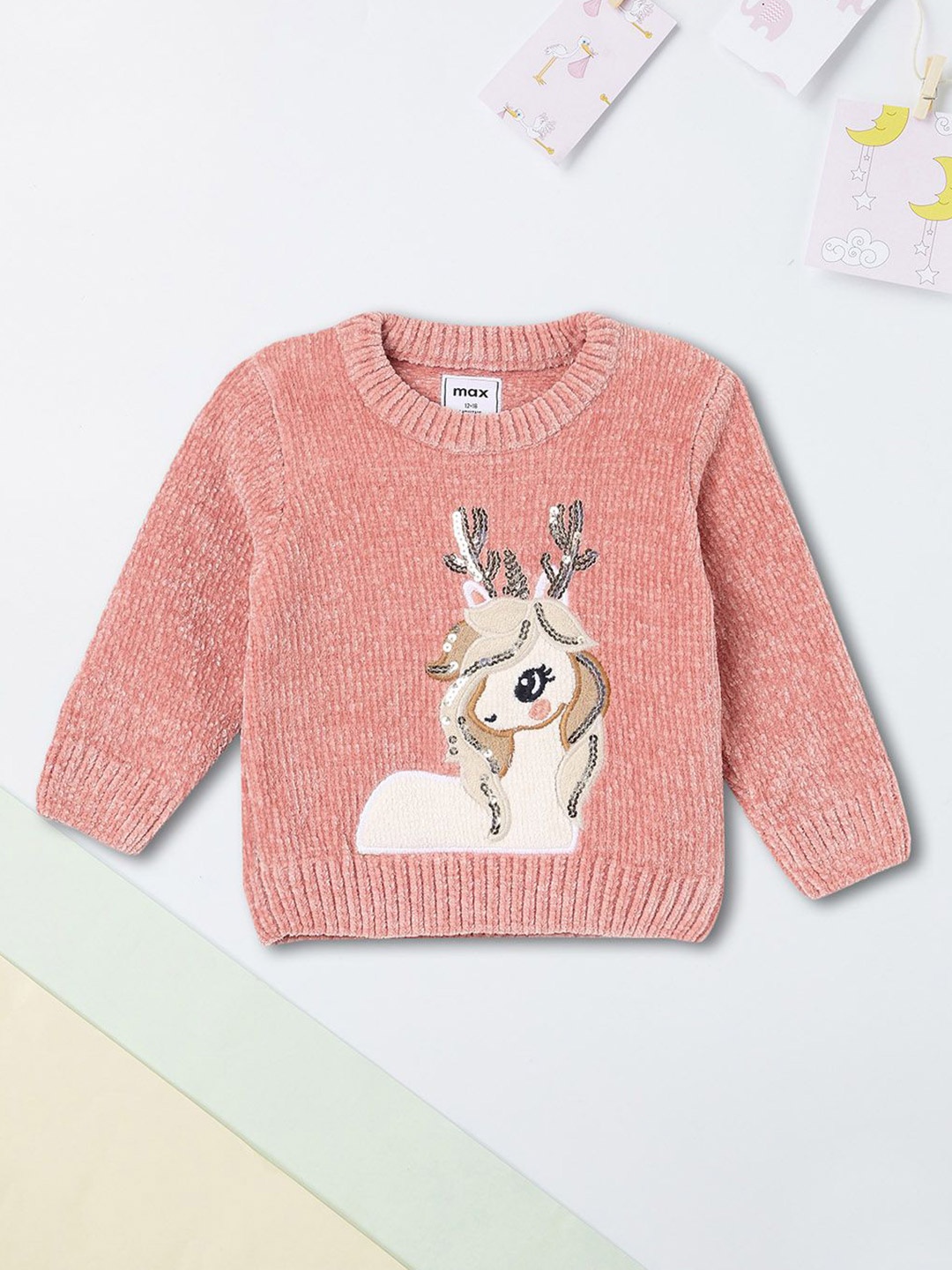 

max Girls Animal Pullover with Embellished Detail, Peach
