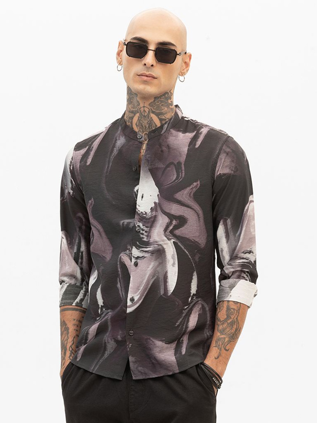 

Snitch Men Smart Slim Fit Opaque Printed Casual Shirt, Brown