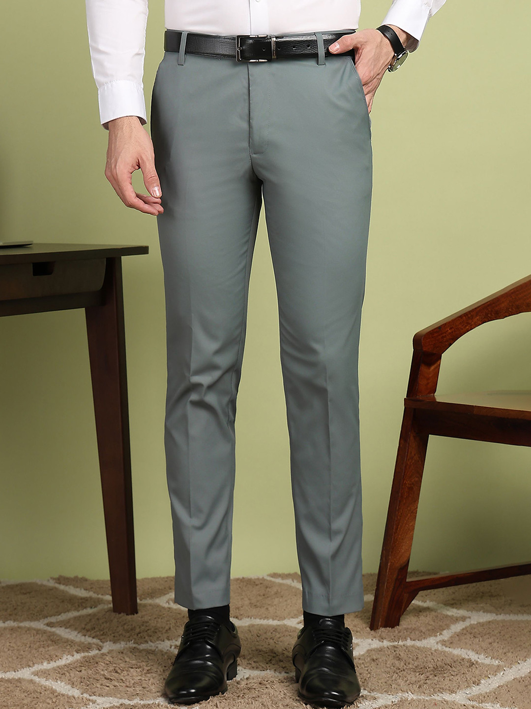 

encore by INVICTUS Men Regular Fit Formal Trousers, Blue