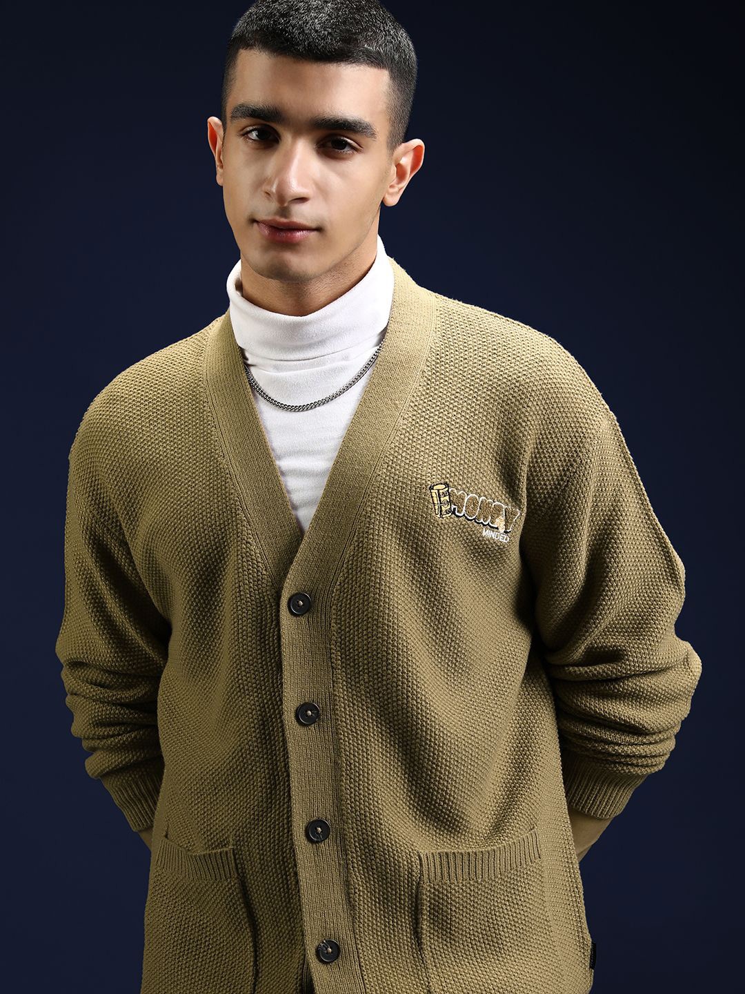 

HIGHLANDER Men Embroidered Cardigan, Brown