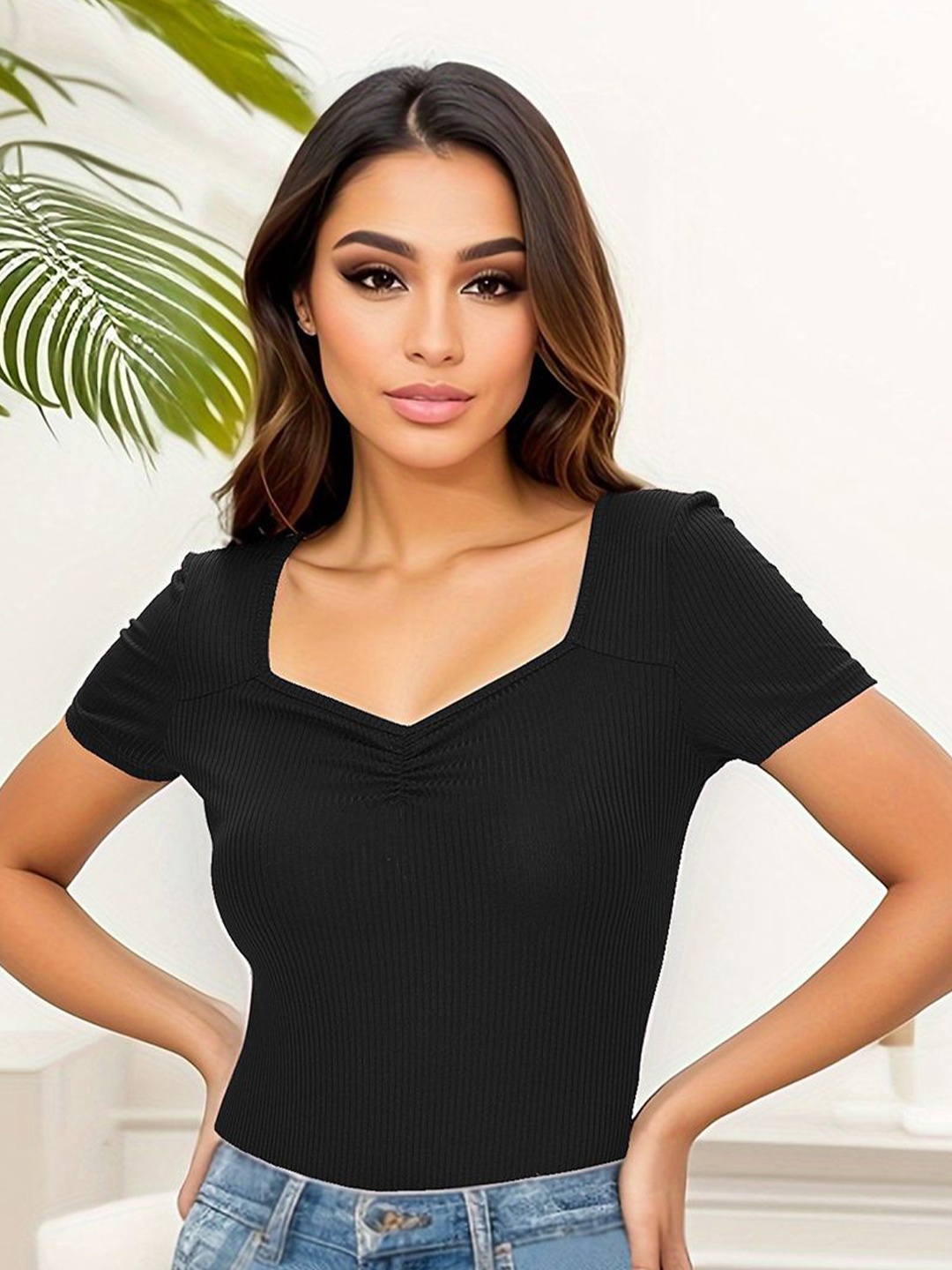 

StyleCast Sweetheart Neck Top, Black