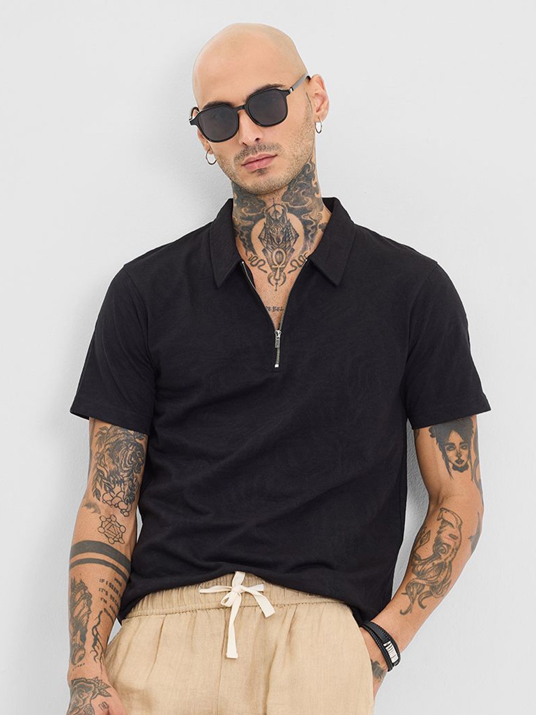 

Snitch Men Polo Collar Slim Fit T-shirt, Black