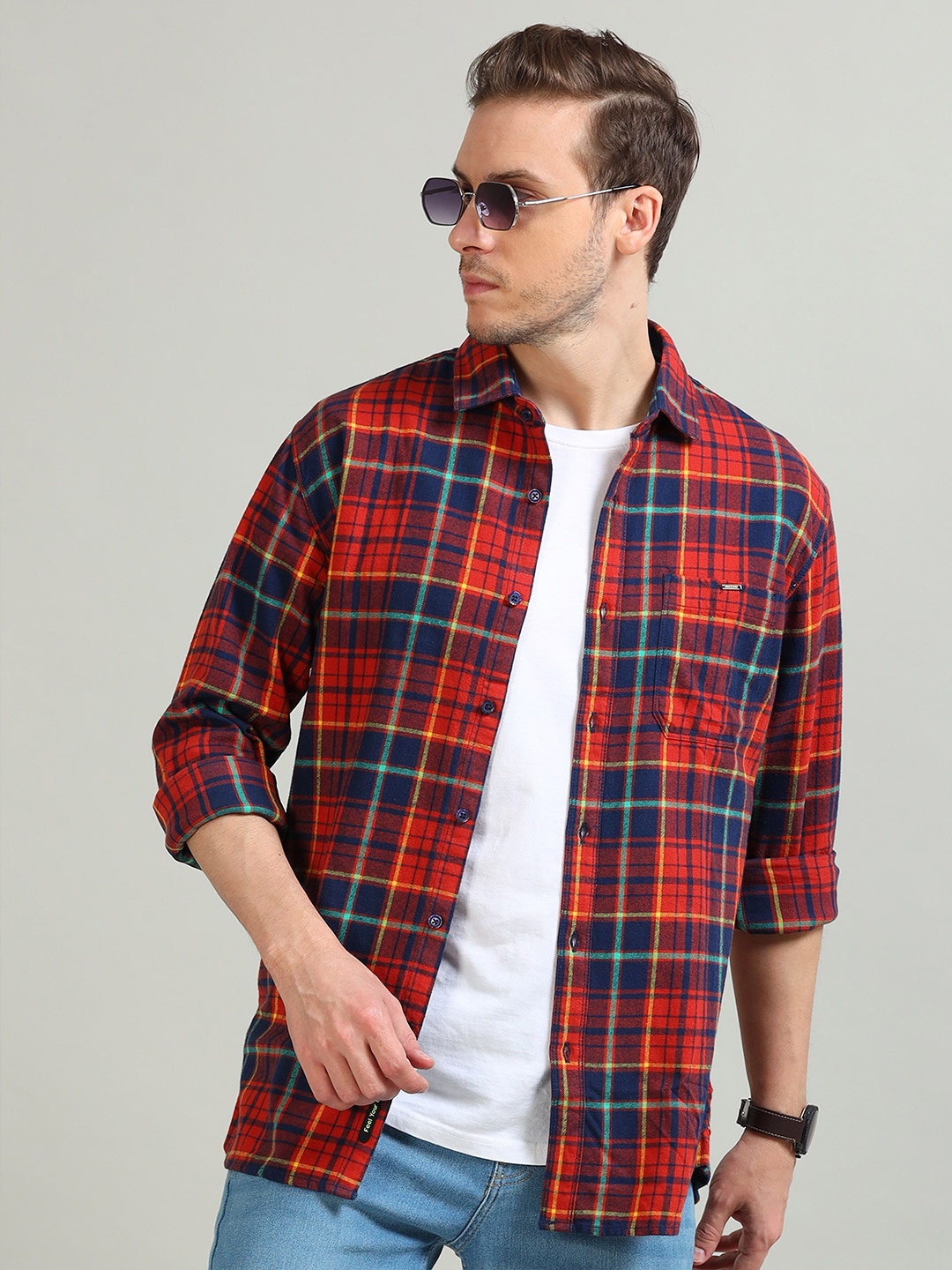 

RIGS AND RAGS Men Classic Tartan Checks Opaque Checked Casual Shirt, Red