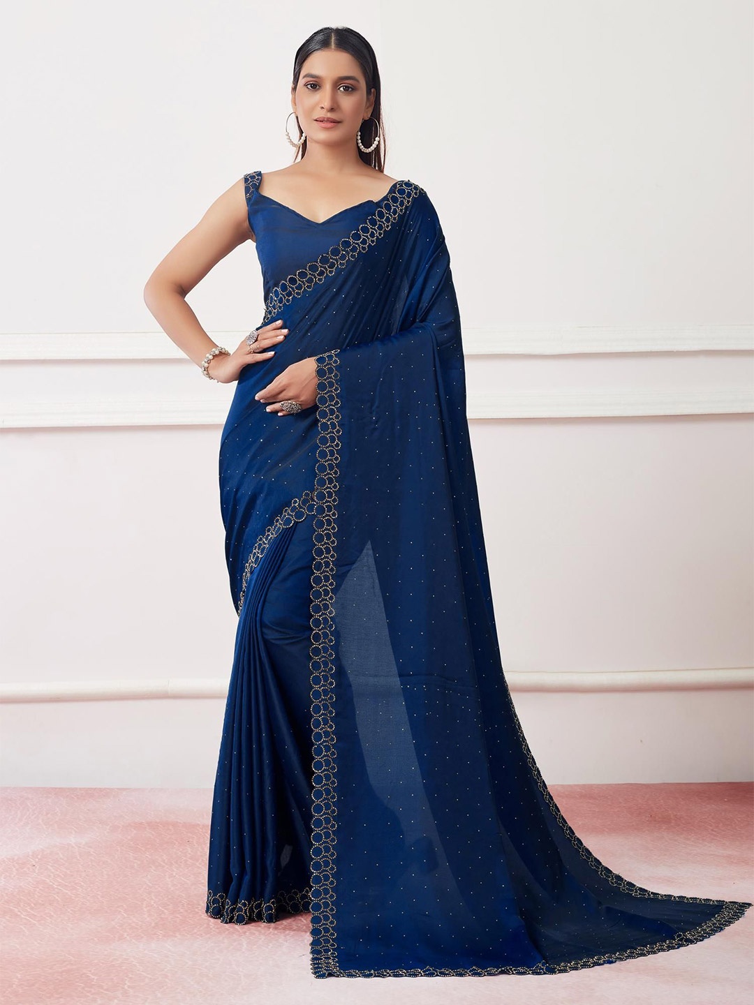 

Kalista Embellished Beads and Stones Satin Saree, Blue