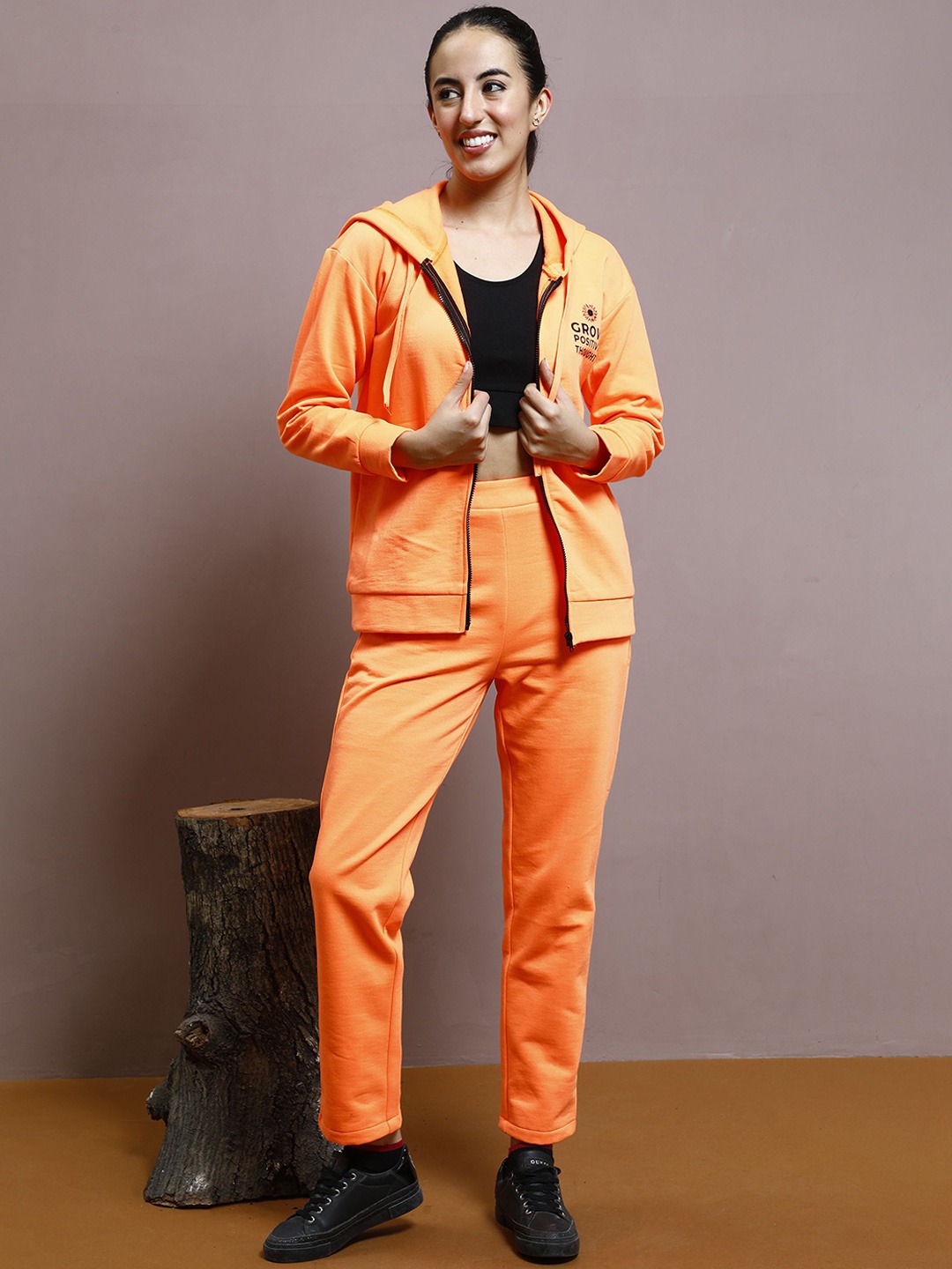 

Athena Printed Hooded Fleece Sweatshirt with Track Pant, Orange