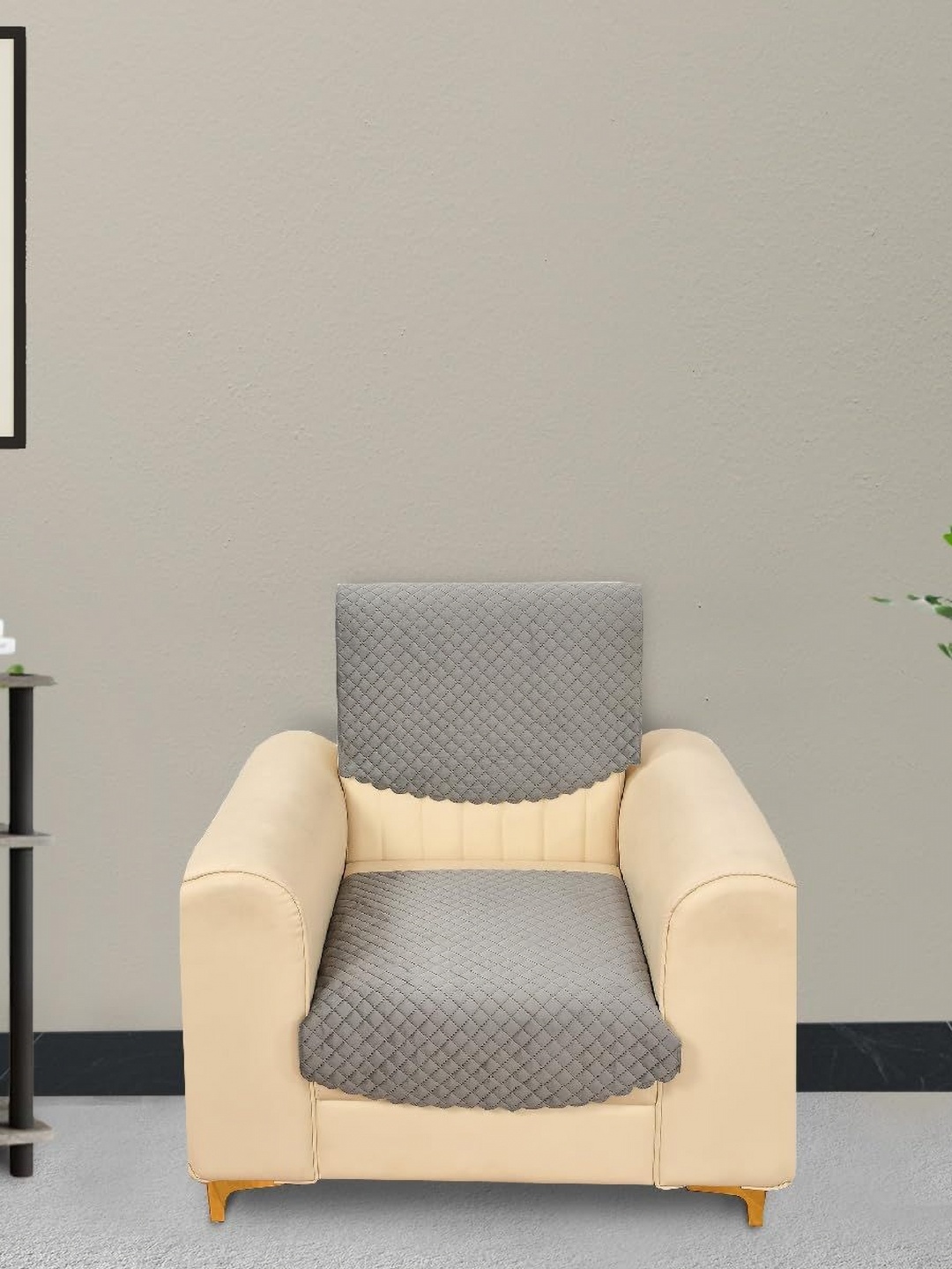 

Bajo's Grey 2 Pieces Checked Velvet 1 Seater Sofa Cover