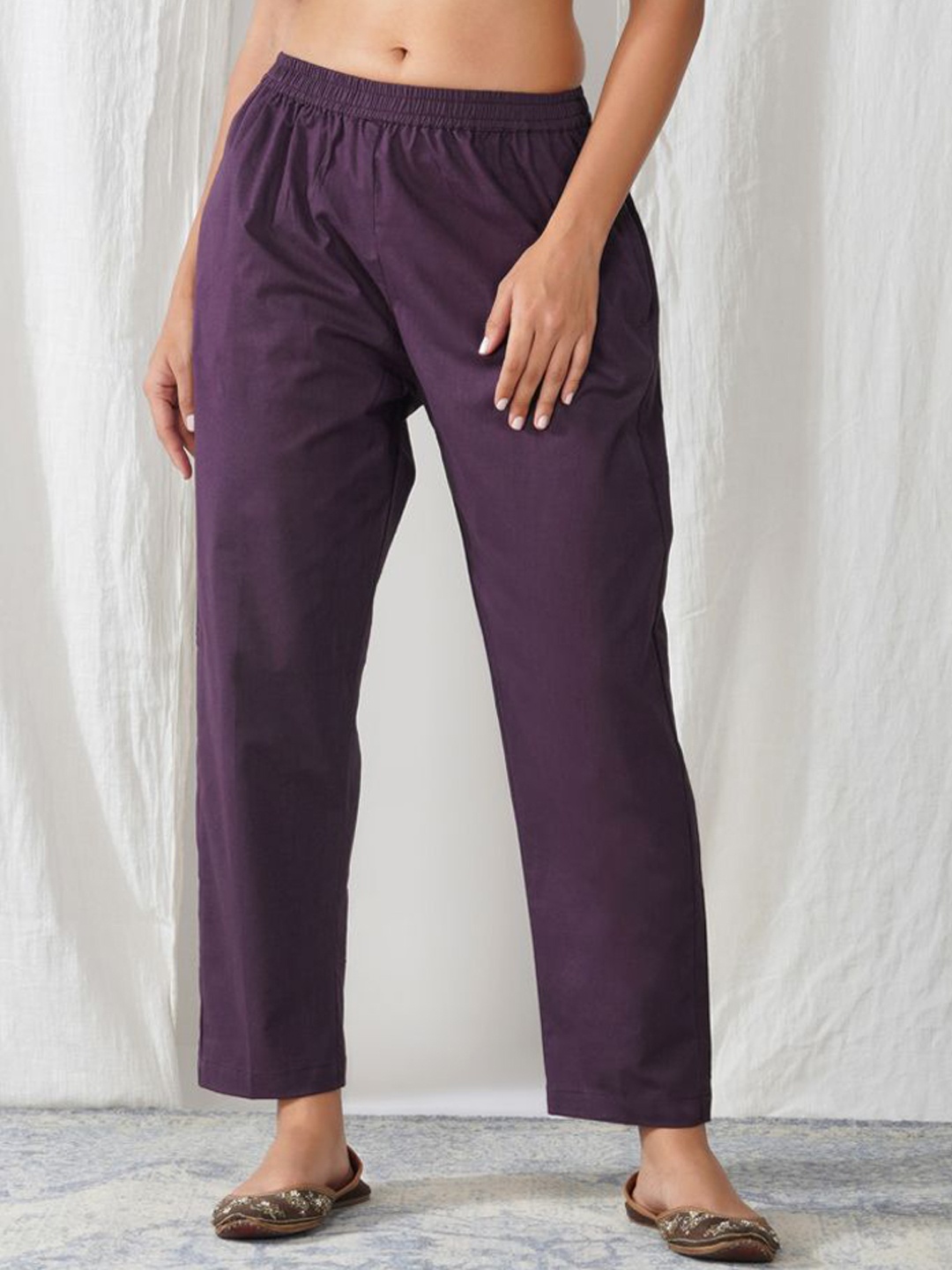 

zuri Women Relaxed Straight Leg Trousers, Purple
