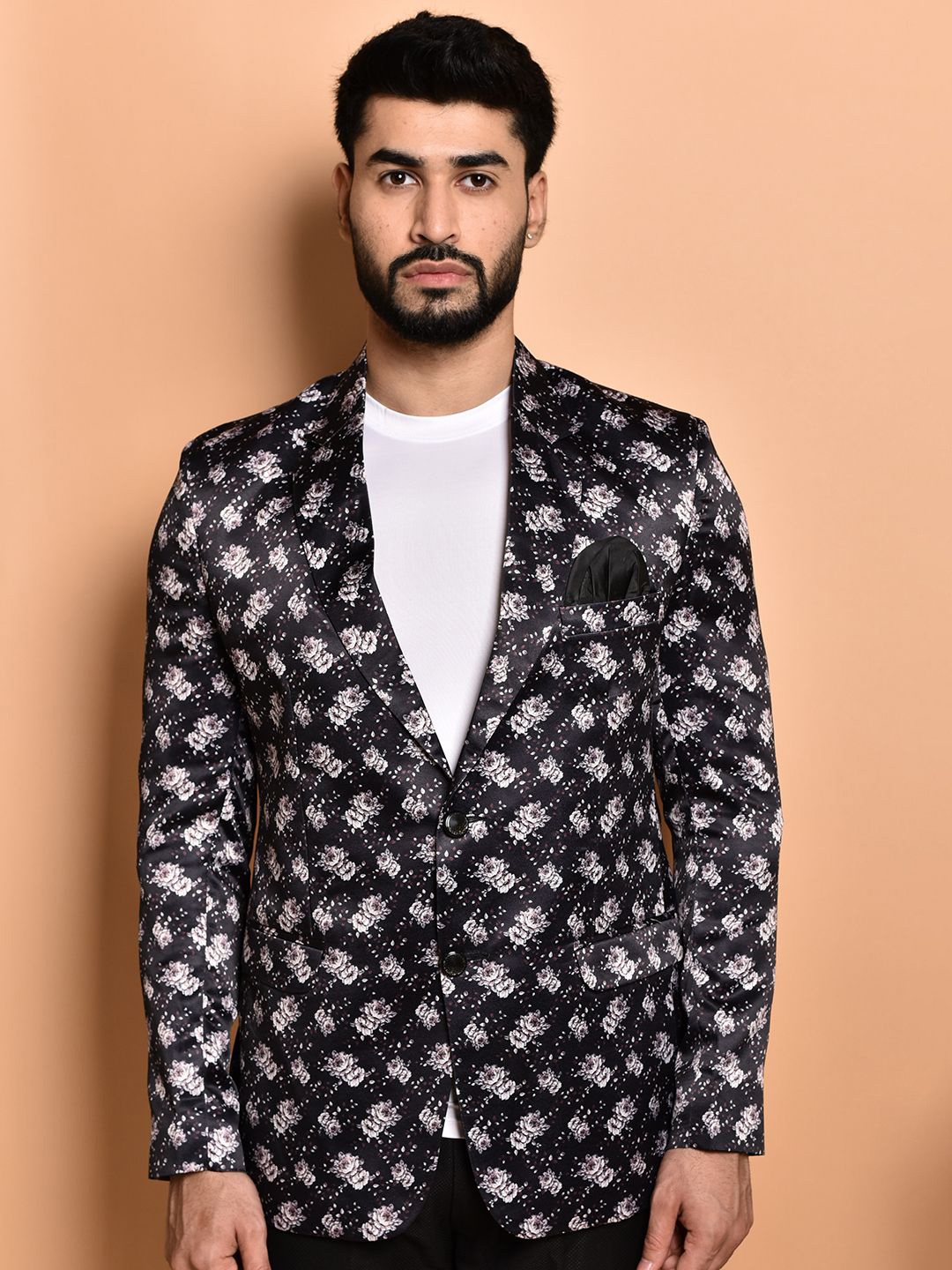 

PRINTINDIA Slim-Fit Single Breasted Blazer, Black