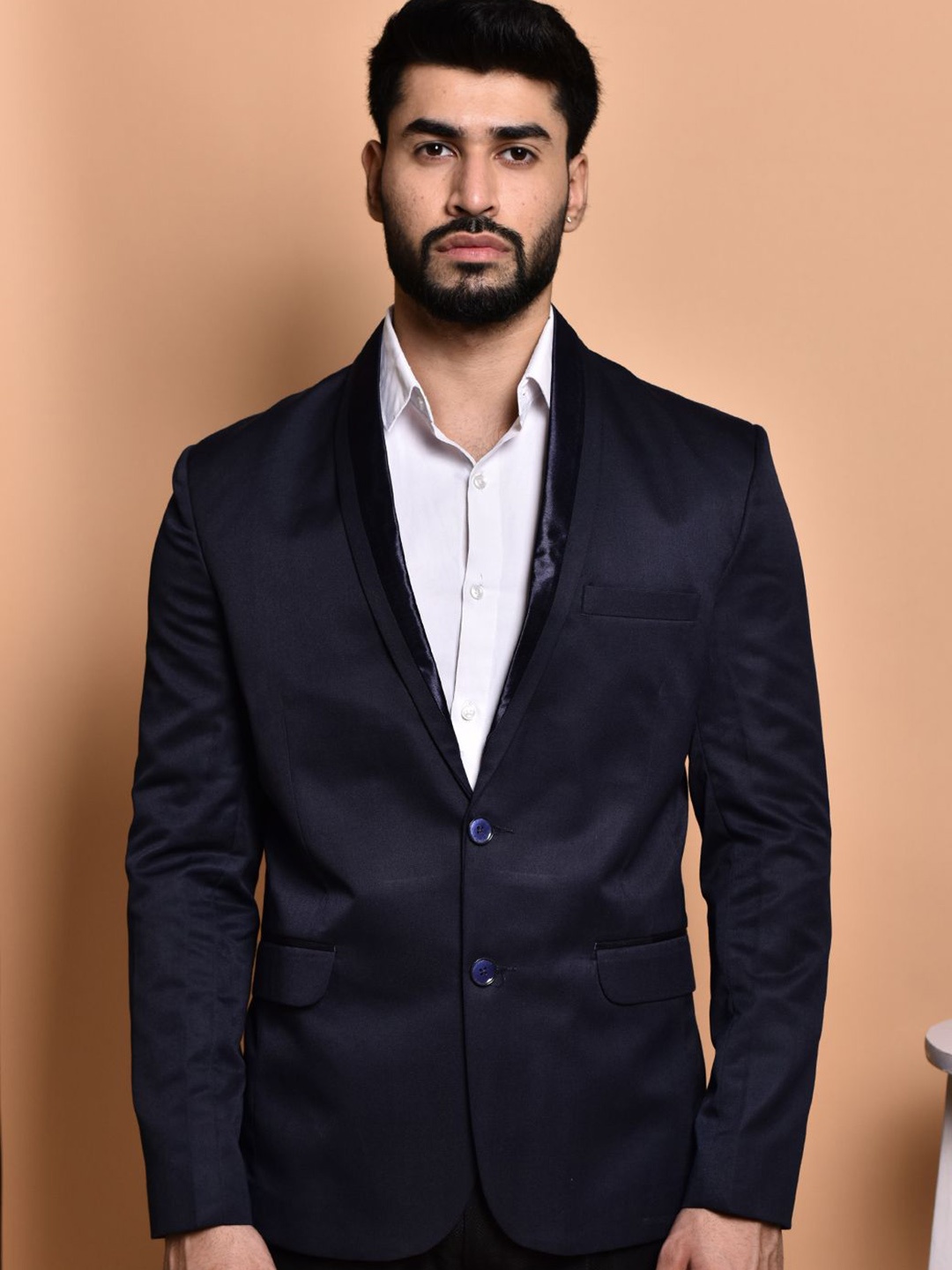 

PRINTINDIA Single-Breasted Notched Lapel Casual Blazer, Navy blue