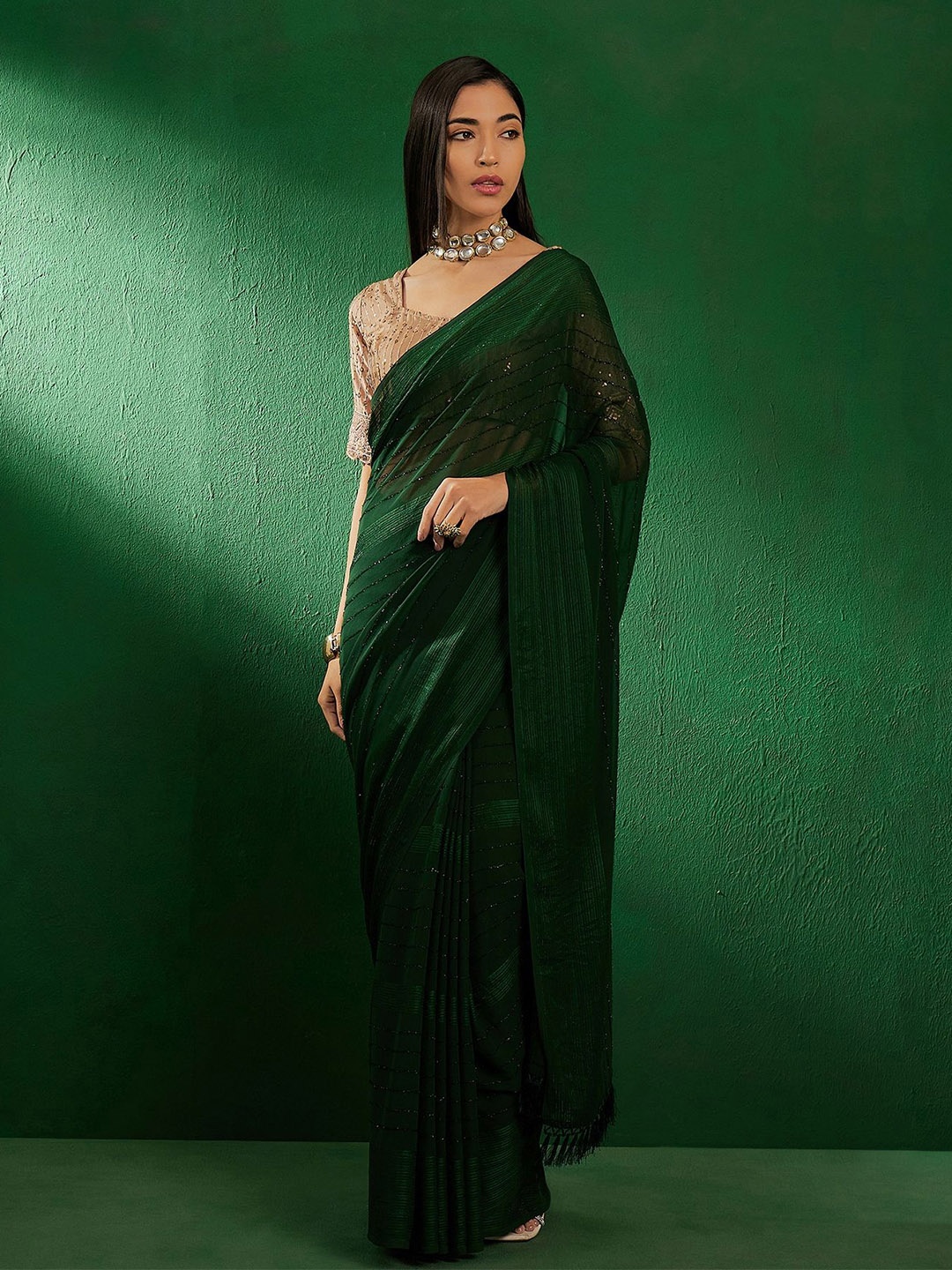 

Suha Embellished Art Silk Saree, Green