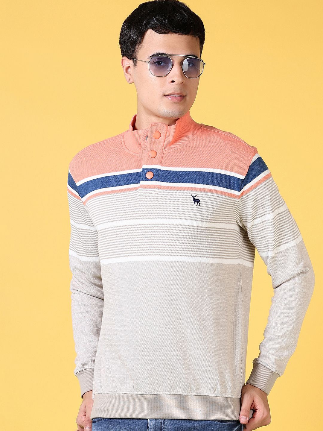 

V-Mart Men Striped Sweatshirt, Peach