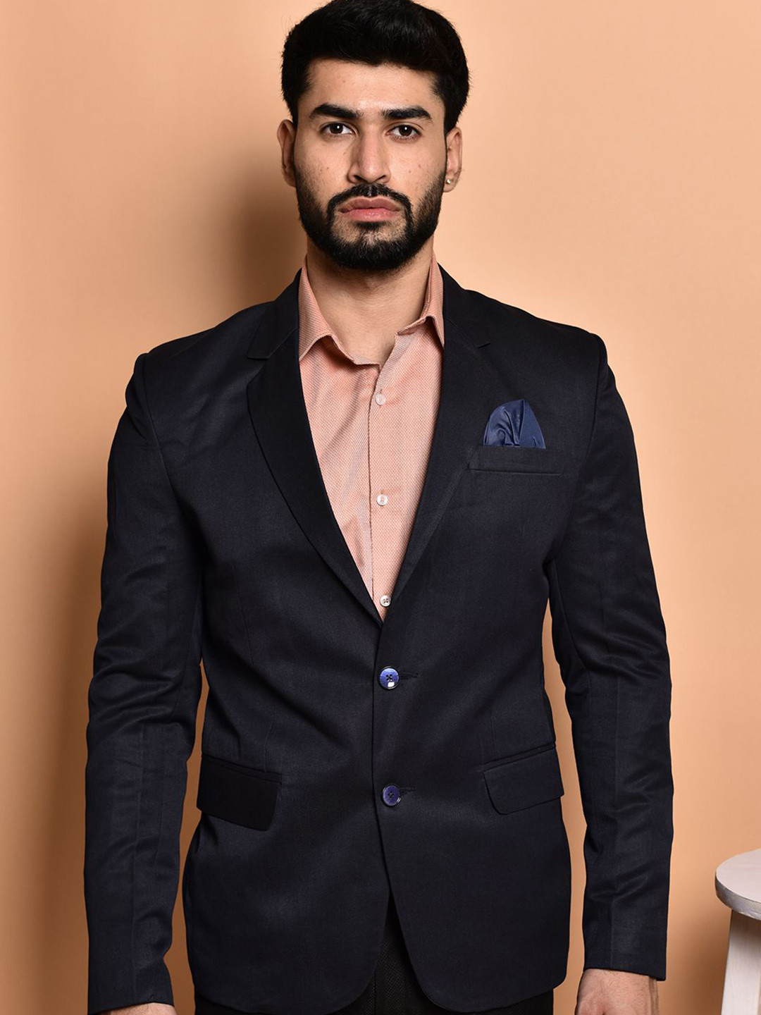 

PRINTINDIA Notched Lapel Single-Breasted Blazer, Blue