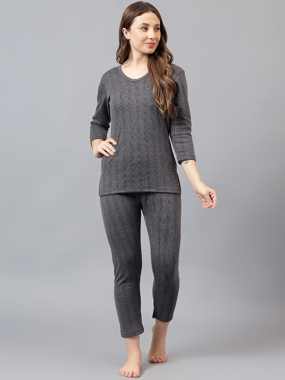 

JJAAGG T Women Round Neck Thermal Set, Charcoal