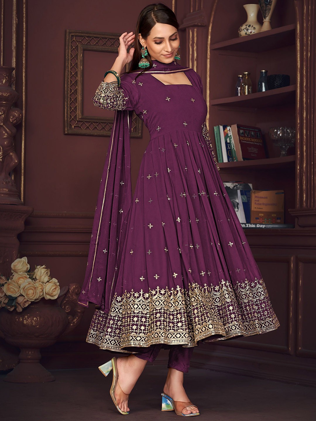 

Warthy Ent Embroidered Semi-Stitched Dress Material, Purple