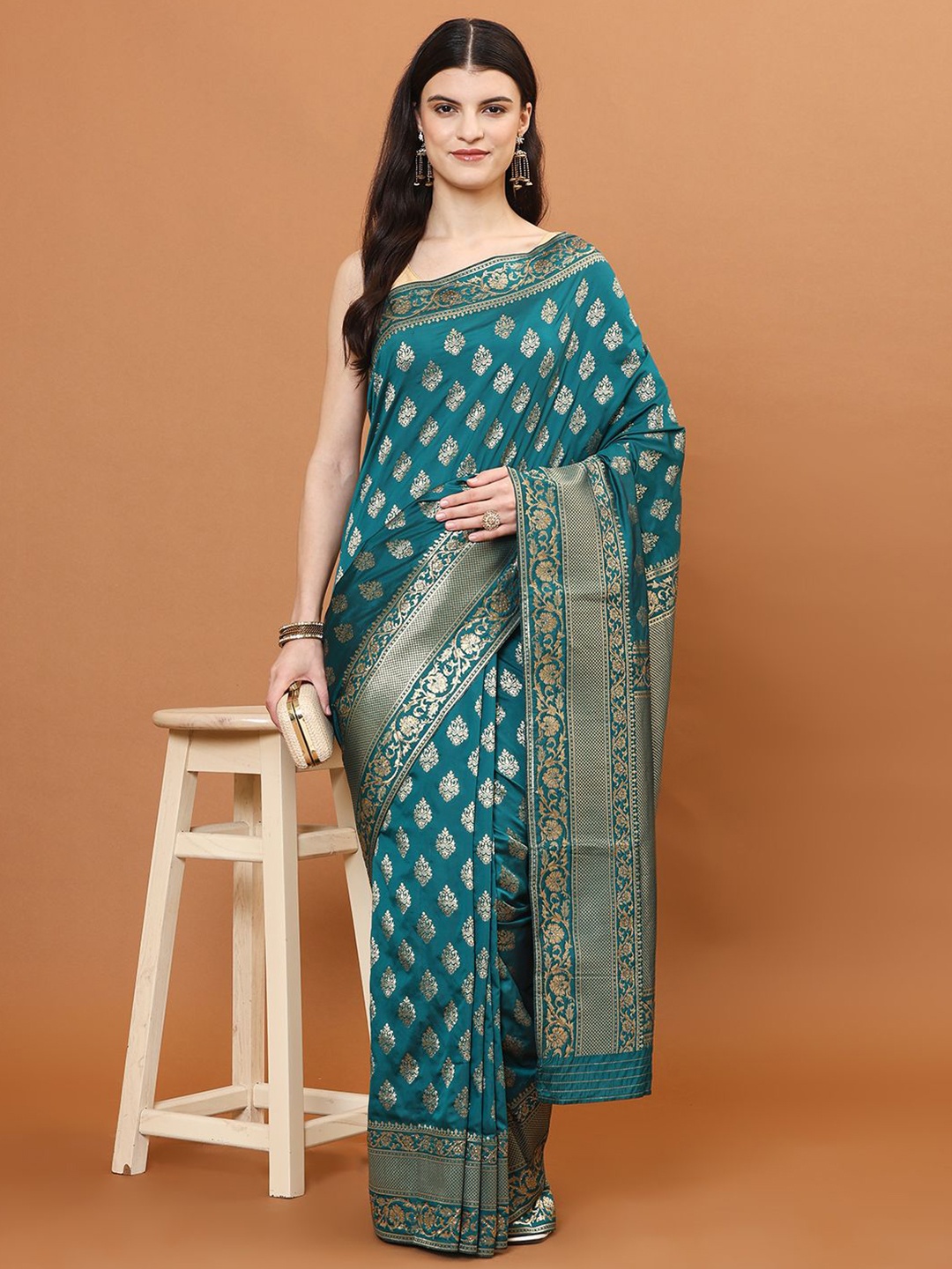 

Meena Bazaar Ethnic Motifs Zari Art Silk Banarasi Saree, Blue