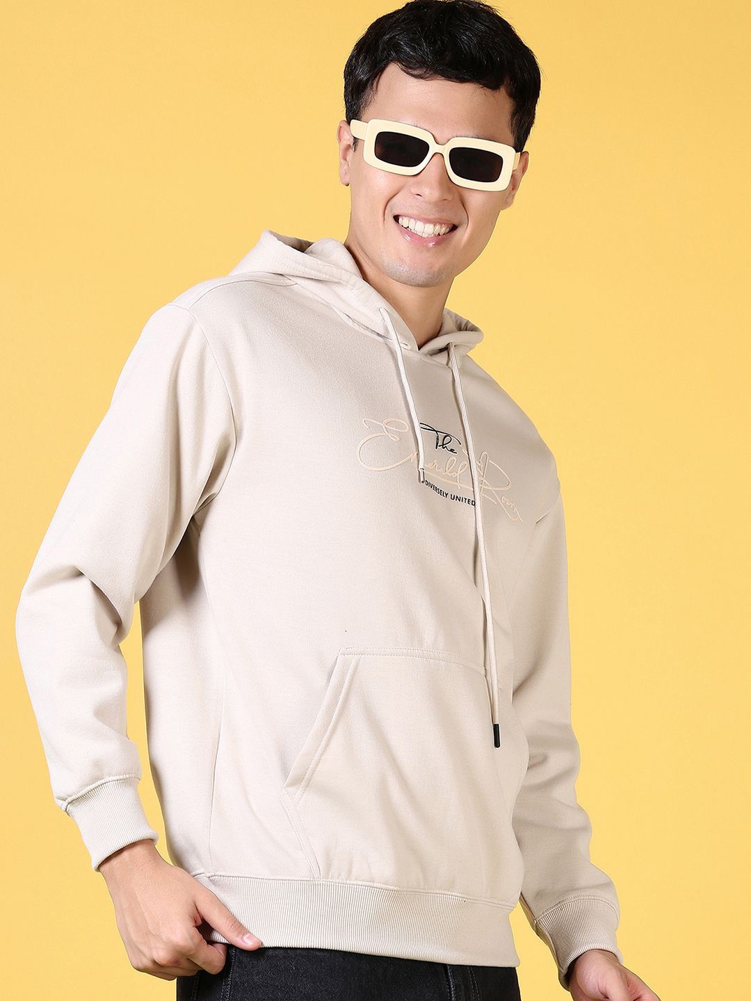 

V-Mart Men Printed Hooded Sweatshirt, Beige