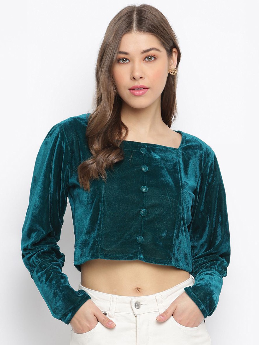 

DressBerry Women Square Neck Regular Top, Teal